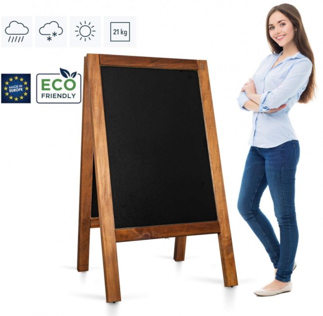 Oboustranné dřevěné reklamní áčko s křídovou tabulí PRO 65x118 cm VODĚODOLNÉ
