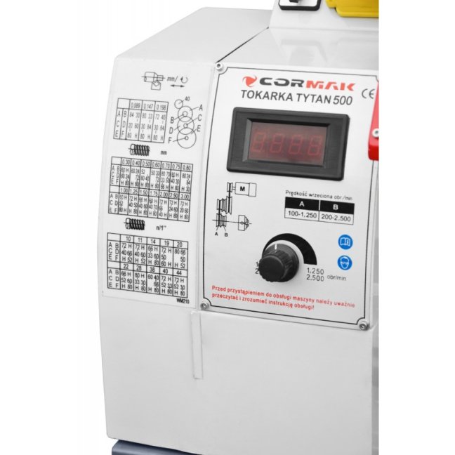 Univerzální soustruh CORMAK TYTAN 500 VARIO (bez podstavce) 230V + soustružnické nože. Obrábění 200x500mm.
