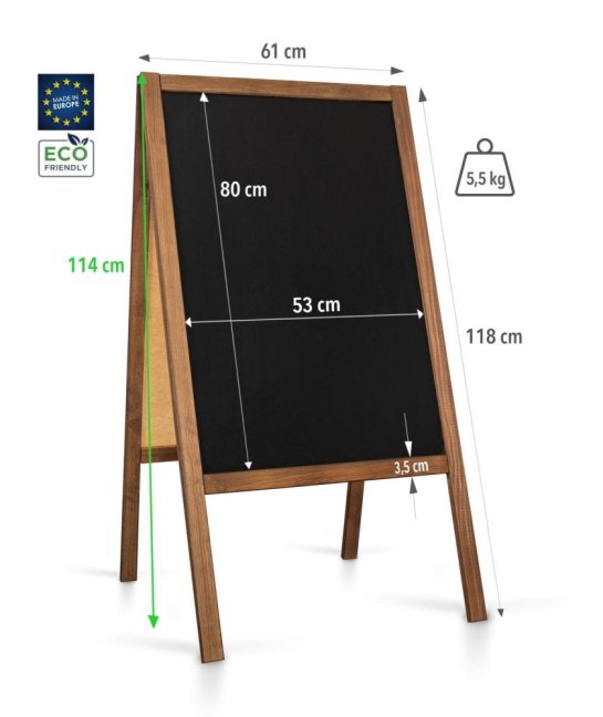 Oboustranné dřevěné reklamní áčko s křídovou tabulí 61x118 cm