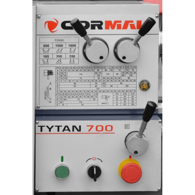Univerzální soustruh CORMAK TYTAN 700 (bez podstavce) 230V + soustružnické nože. Obrábění 250x700mm.