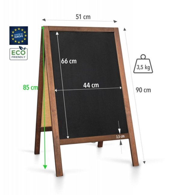 Oboustranné dřevěné reklamní áčko s křídovou tabulí 51x90 cm