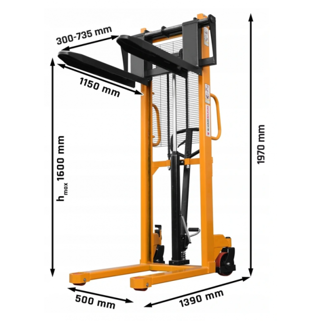 Paletový vozík WRHS 1516 s nastavitelnými vidlicemi 1500 kg, 1600 mm