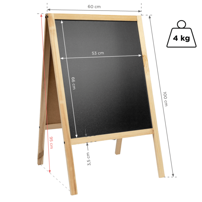 Oboustranné dřevěné reklamní áčko s křídovou tabulí 60x100 cm NATURAL
