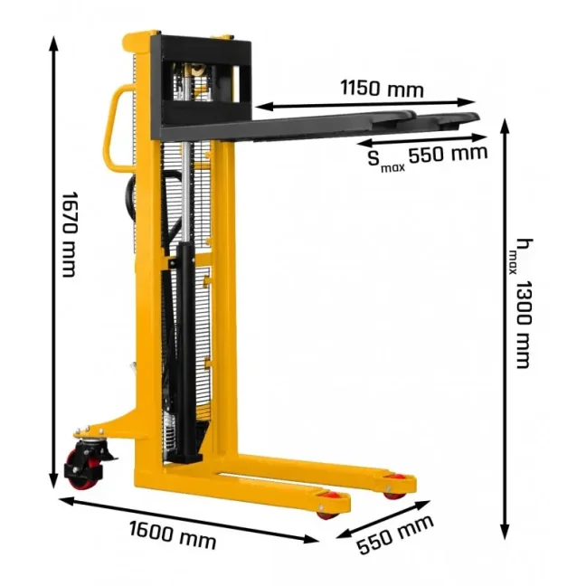 Paletový vozík WRHS 1013, nosnost 1000 kg, zdvih 1300 mm