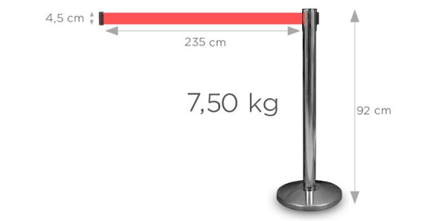 Zahrazovací sloupek se samonavíjecím pásem Premium, CHROM, barva pásku ČERVENÁ