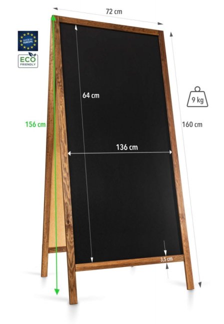 Oboustranné dřevěné reklamní áčko s křídovou tabulí 72x160 cm
