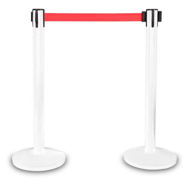 Zahrazovací sloupek se samonavíjecím pásem Premium, WHITE, barva pásku ČERVENÁ